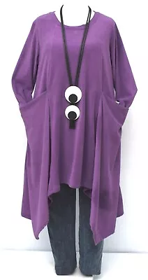 PLUS SIZE LA BASS PURPLE FLEECE JERSEY COTTON BLEND QUIRKY TUNIC Size 18-20 • $85.79