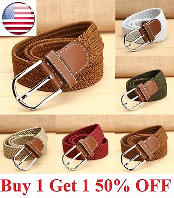 Elastic Fabric Braided Belt Enduring Stretch Woven Belt For Women Men Unisex • $9.95