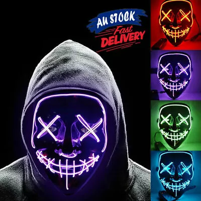 Neon Stitches LED Mask Wire Light Up Costume Purge Party Cosplay Halloween Mask⋌ • $14.59