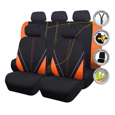 $44.99 • Buy Car Seat Covers Universal Set Split 40/60 50/50 Orange Black Airbag Compatible