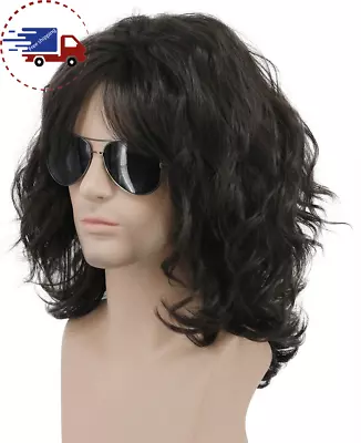 Rocker Wig Men Women Long Curly Dark Brown Halloween Costume Anime Wig • $33.78