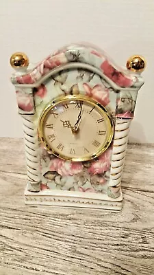 VTG MAINSTAYS Home - Chintz Column Clock - Porcelain/ Gold Accents - NWB • $21.95