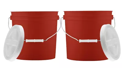 2 Gallon Red Food Grade Bucket Pail With Gamma Screw On Lid (Pack Of 2) • $47.55