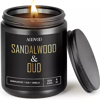 AOOVOO Scented Candles For Men - Sandalwood & Oud Scented Black Mens Candle Gif • $14.99