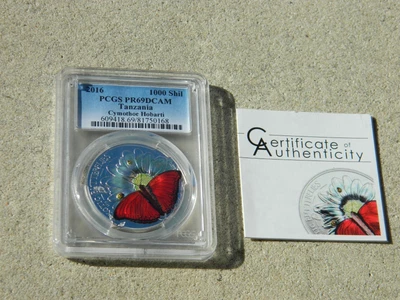 $99.99 • Buy 2016 Tanzania 1000 Shillings Proof Silver Colorized 3d Butterfly Pcgs Pr69dcam