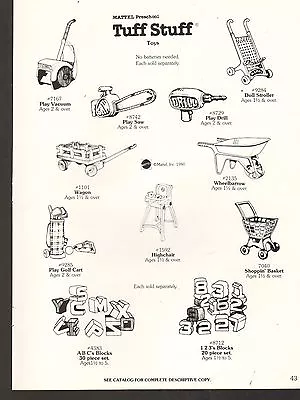 Vintage Ad Sheet #1424 -  Mattel Toys -  Tuff Stuff - Preschool • $12