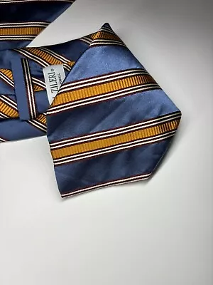 PAL ZILERI  Tie Italian Silk Striped Repp Tie Blue & Orange Mens Woven Tie • $13.75