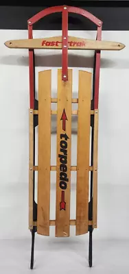 Vintage Wood Sled Torpedo Fast Trak Snow Sled Wood & Metal Made Canada Great Con • $0.99