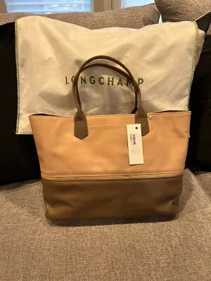 NEW/tags Longchamp Brown/Beige (camel) Leather Expandable Tote • $550
