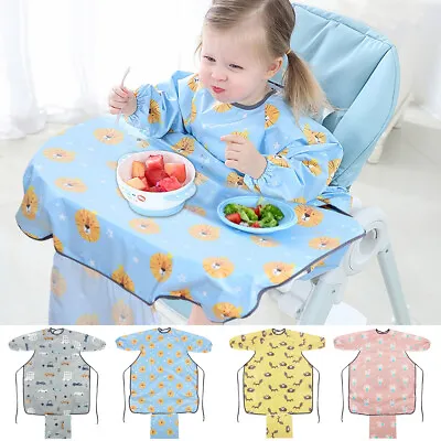 Baby Kids Full Cover Bibs Feeding Weaning Waterproof Long Sleeve For Highchair • £8.99