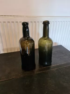 Pair Late 18th /Early 19th Century Georgian Black Glass Pontilled Wine Bottles • £85