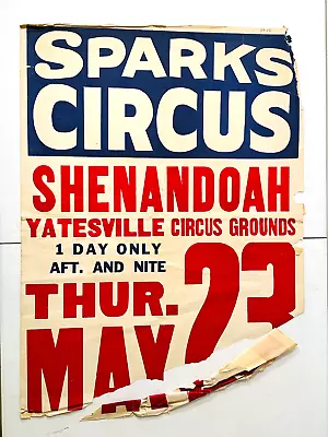 1946 Sparks Shenandoah PA Yatesville Circus Carnival Poster Advertising • $99.99