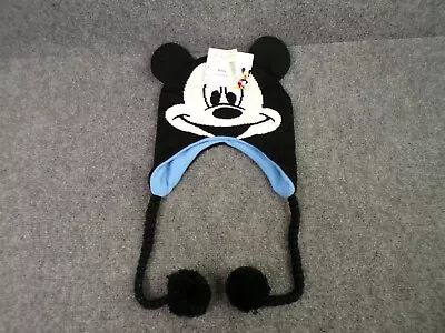 Mickey Mouse Beanie Hat Cap Mens Black Knit Laplander Ears Face Pom • $19.99