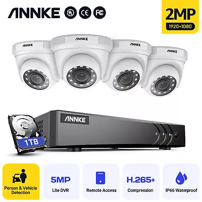 ANNKE 4 Camera 8 Channel 1080P Full HD Indoor Outdoor Wired Surveillance DVR 1TB • $259.59