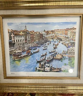 Italy Framed Print Regatta Al Rialto Vintage Venice Print 14” X 11” • $37.95