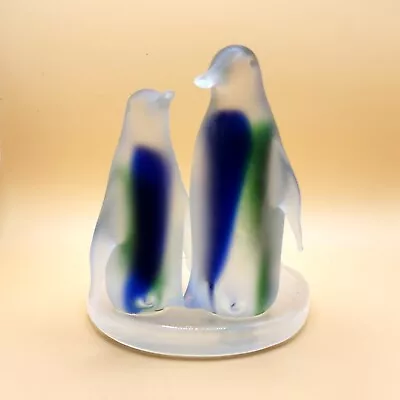 Partylite Penguin Candle Holder Frosted Glass Votive Blue Green 5  • $10