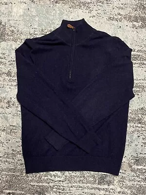 Grant Thomas Two Ply Cashmere Collar Quarter Zip Sweater Navy Mens L Long Sleeve • $26