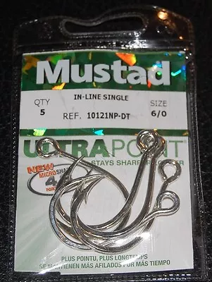 5 Pack Mustad 10121NPDT-60 Kaiju Inline Circle Hooks Size 6/0 In Line 7X Strong • $2.59