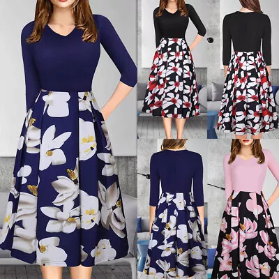 Women's 3/4 Sleeve Dress Casual Swing Pockets A-line Evening Party Sundress US • $22.98