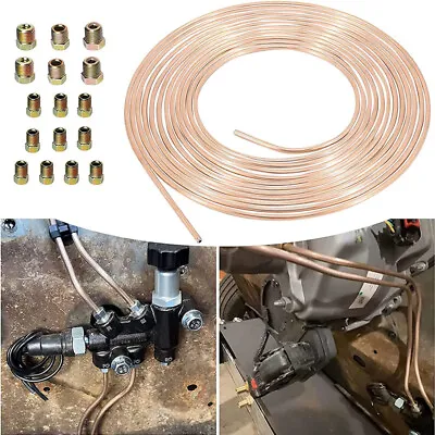 25 Foot Roll Coil 3/16  OD Copper Nickel Brake Line Tubing Kit +16Pcs Fittings • $30.09