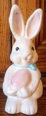 Vintage 6  White Ceramic Bunny Holding Easter Egg Taiwan R. O. C. • $4