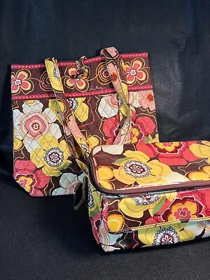 VERA BRADLEY Retired RARE SET Buttercup Lunch Box &Tote Brown Pink Yellow Floral • $22