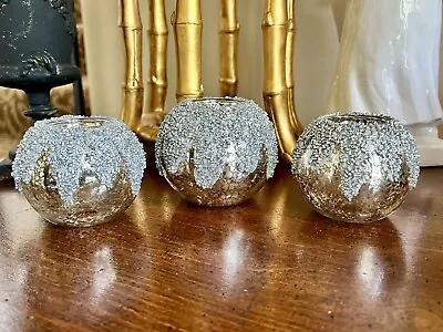 Kim Seybert Mercury Glass Christmas Hand Blown 3Pcs Tea Light Candle Holders • $40