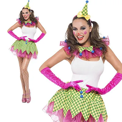 Clown Kit 3 Pc Green Yell & Pink TuTu Skirt Collar & Pointed Clown Hat Headband • $24.98