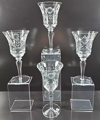 (4) Colony Floral Wine Glasses Set Vintage Elegant Clear Cut Etched Stemware Lot • $46.87
