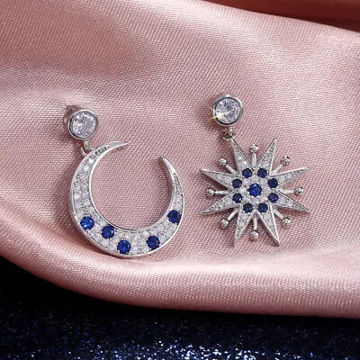 Moon&Star Shape Women 925 Silver Drop Earring Charm Cubic Zircon Jewelry • $2.92