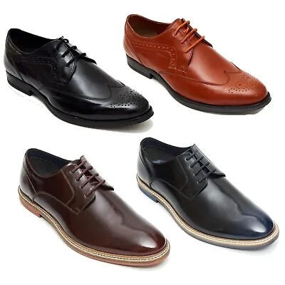 Lucini Men's Smart Casual Wedding Leather Lace Up Brogue Shoes UK Sizes 6-12 • £24.99
