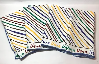 4 Vintage Vera Neuman Cotton Linen Napkins Red Blue Yellow Stripes Retro Mod MCM • $24