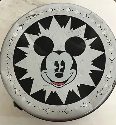 Vintage 90’s Disney Mickey Mouse Cookie Jar Tin Silver Silhouette Handle 6.5x5.5 • $32.85