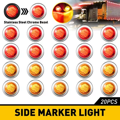 3/4  Amber Red Round LED Bullet Chromed Side Marker Lights Pickup Truck Trailer • $19.94