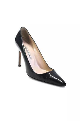 Manolo Blahnik Womens Point Toe Slip On Pumps Black Patent Leather Size 38.5 8.5 • $109.79