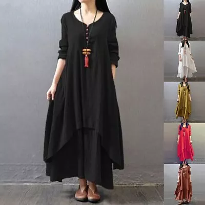 Oversized Female Spring Linen Dress Vintage Robe Layering Loose Long Dress • $39.07