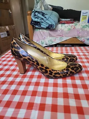 J.CREW Pumps Heels Size 9.5 Patent Leather Leopard Print ITALY Wood Heels • $25