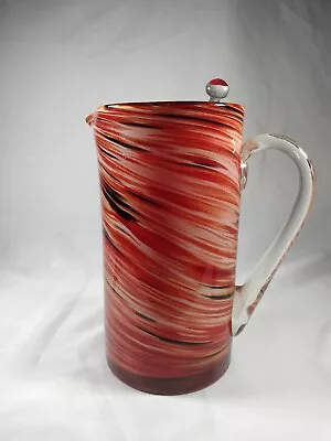 Retro Orange And Black Swirl Murano Style Blown Glass Pitcher • $25