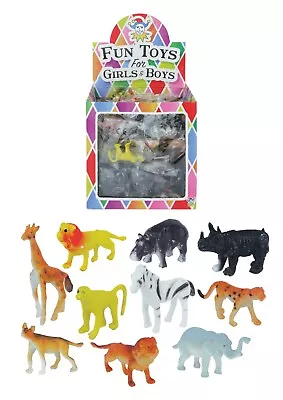 10 Assorted Mini Jungle Zoo Plastic Animal Figures Elephant Tiger Giraffe Toys • £3.95