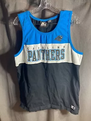 Vintage Carolina Panthers Starter Black Label Tank Top Black White Blue SpellOut • $16.65