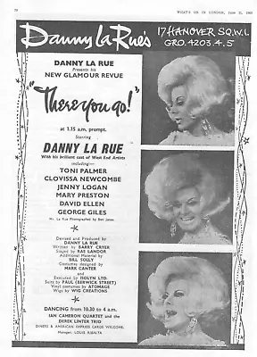 Original Magazine Advert Danny La Rue Nightclub There You Go! 1968 • £4