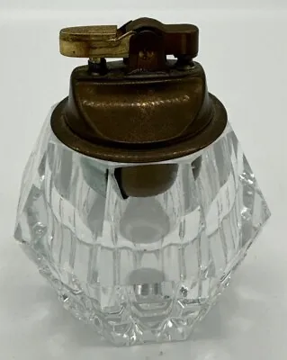 VINTAGE TABLE TOP CIGARETTE LIGHTER GLASS & BRASS Great Condition Patina • $24.99