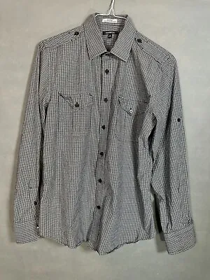 Express Mens Dress Shirt Size M (15/15.5) Black Plaid • $11.09