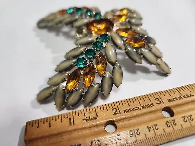 Massive! Vtg D&e Juliana Light Catseye Emerald Amber Rhinestone Butterfly Brooch • $125