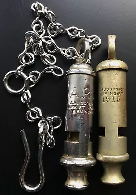 WW1 Antique Trench Whistle 1915 J Hudson & Co Birmingham & ARP WHISTLE WTH CHAIN • £39