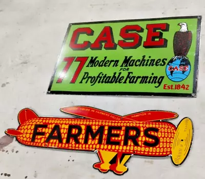 2x PORCELAIN ENAMEL SIGN BOARD SIZE CASE 77 30X20 FARMERS FIELDS 36X13   INCHES • $89