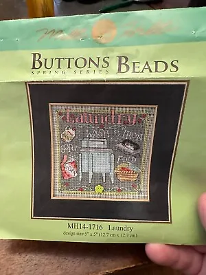 MILL HILL Buttons Beads Kit Counted Cross Stitch LAUNDRY MH14-1716 Opened • $10