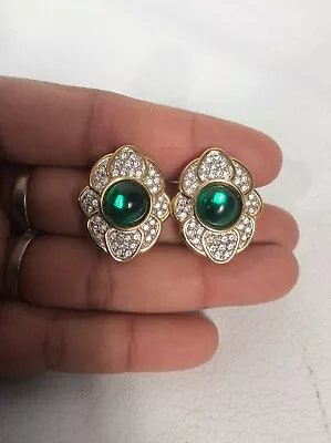 Statement Vtg  S.A.L Swarovski Crystal Green Gripoix Gold  Tone Clip On Earrings • $99.99