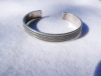 Heavy Sterling Silver Cuff Bracelet 5 Rows Wide Top Band  Retro • $53