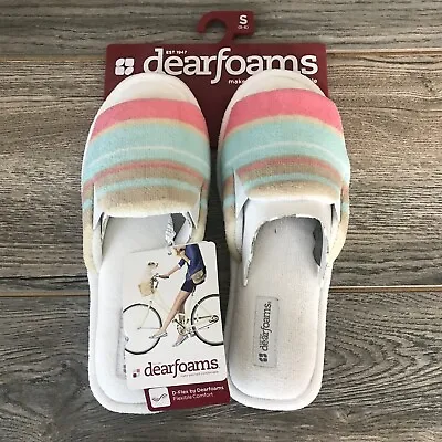Dearfoams D-Flex Indoor/Outdoor Slippers House Shoes White With Stripes  S (5-6) • $24.99